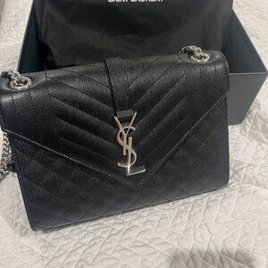 YSL - Grain De Poudre Textured Mixed Matelasse Triquilt Medium Monogram Satchel